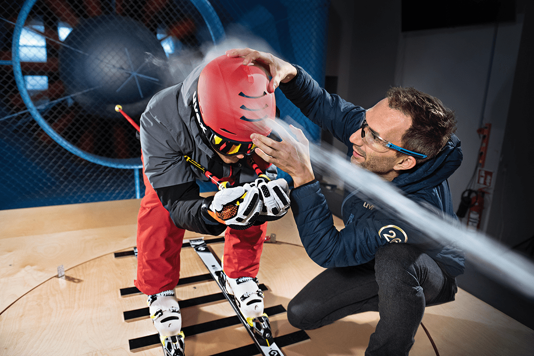 testing an uvex helmet in a wind tunnel