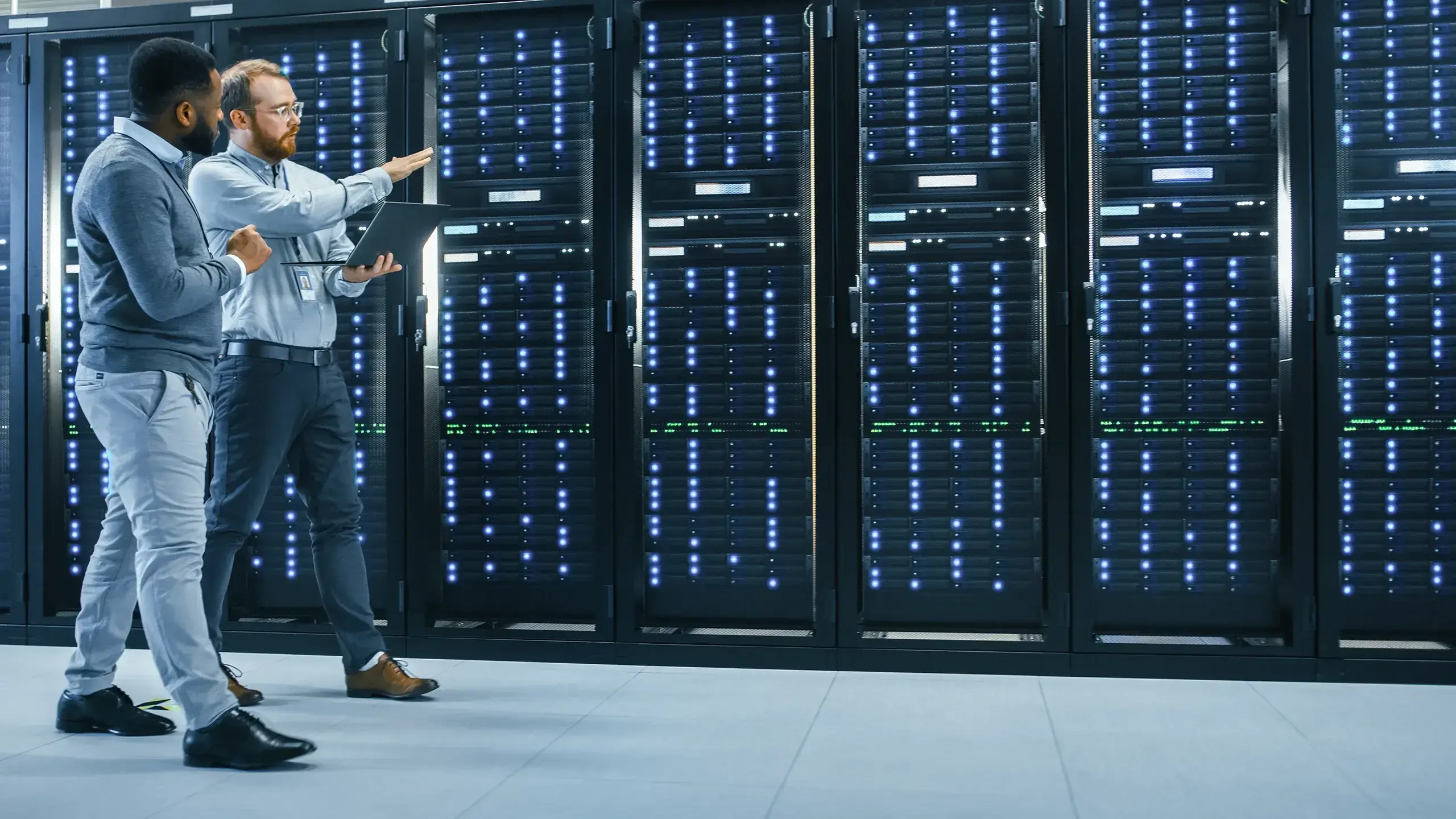 Man and woman in data center